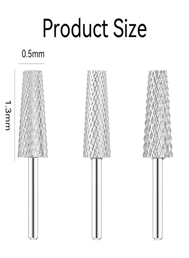 Suny Smiling 3 Pieces Brocas Para Drill Nails,3 Sizes Tapered Barrel Carbide Nail Drill Bit,Acrylic Nail File Drill Bits for Manicure Pedicure,Polishing, Removing Gel Cuticle Dead Skin(XF, F, M,Silver) - Image 2